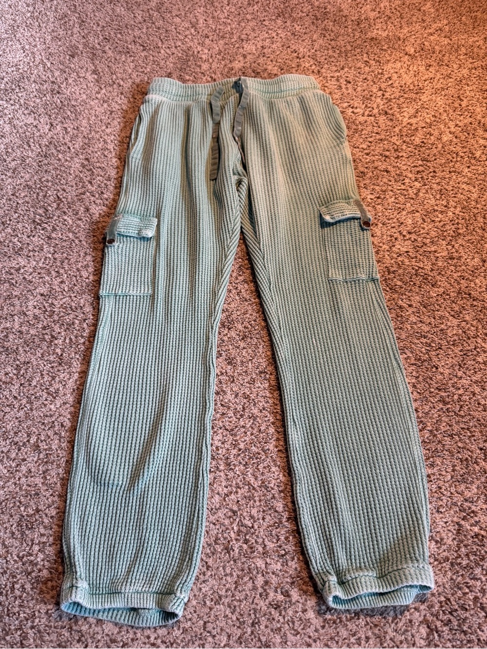 Soft Surroundings Waffle Knit Cargo Joggers - Aqua Green - XS